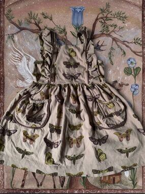 Kate Quinn Butterfly Print Ruffle Strap Kids Dress